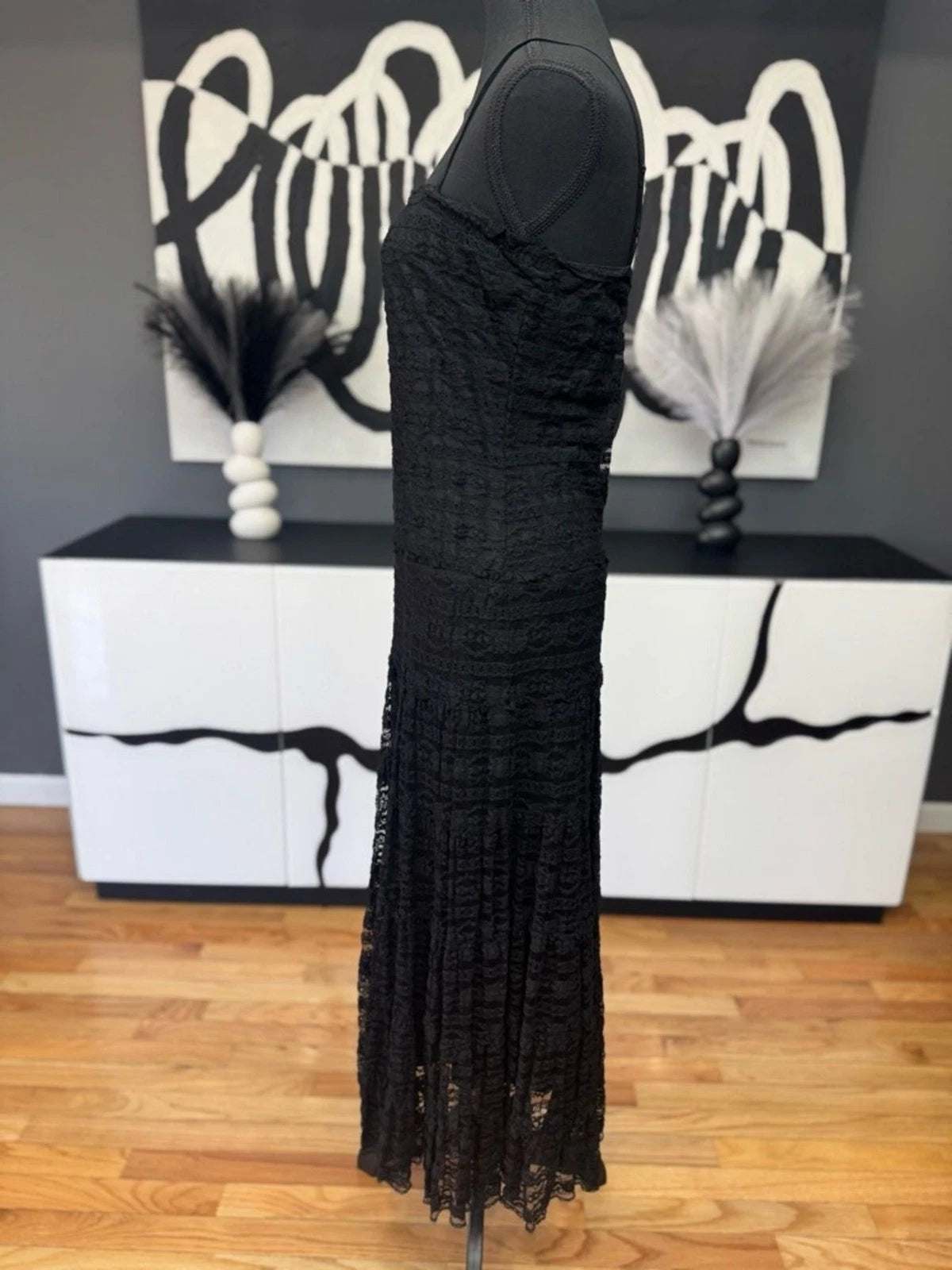 Max Studio Black Lace Strapless Midi Dress Women's Size 12 EUC Cocktail Chic