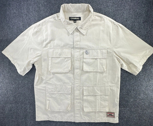 Criminal Damage Patterson Utility Shirt Men M Ecru 4 Pocket Workwear NWT