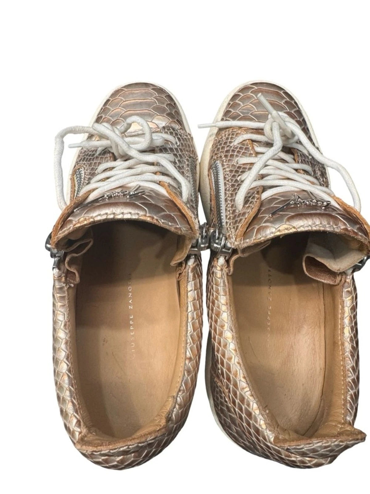 Giuseppe Zanotti Frankie Gold Python Leather Sneakers EU 38 Double Zip Italy