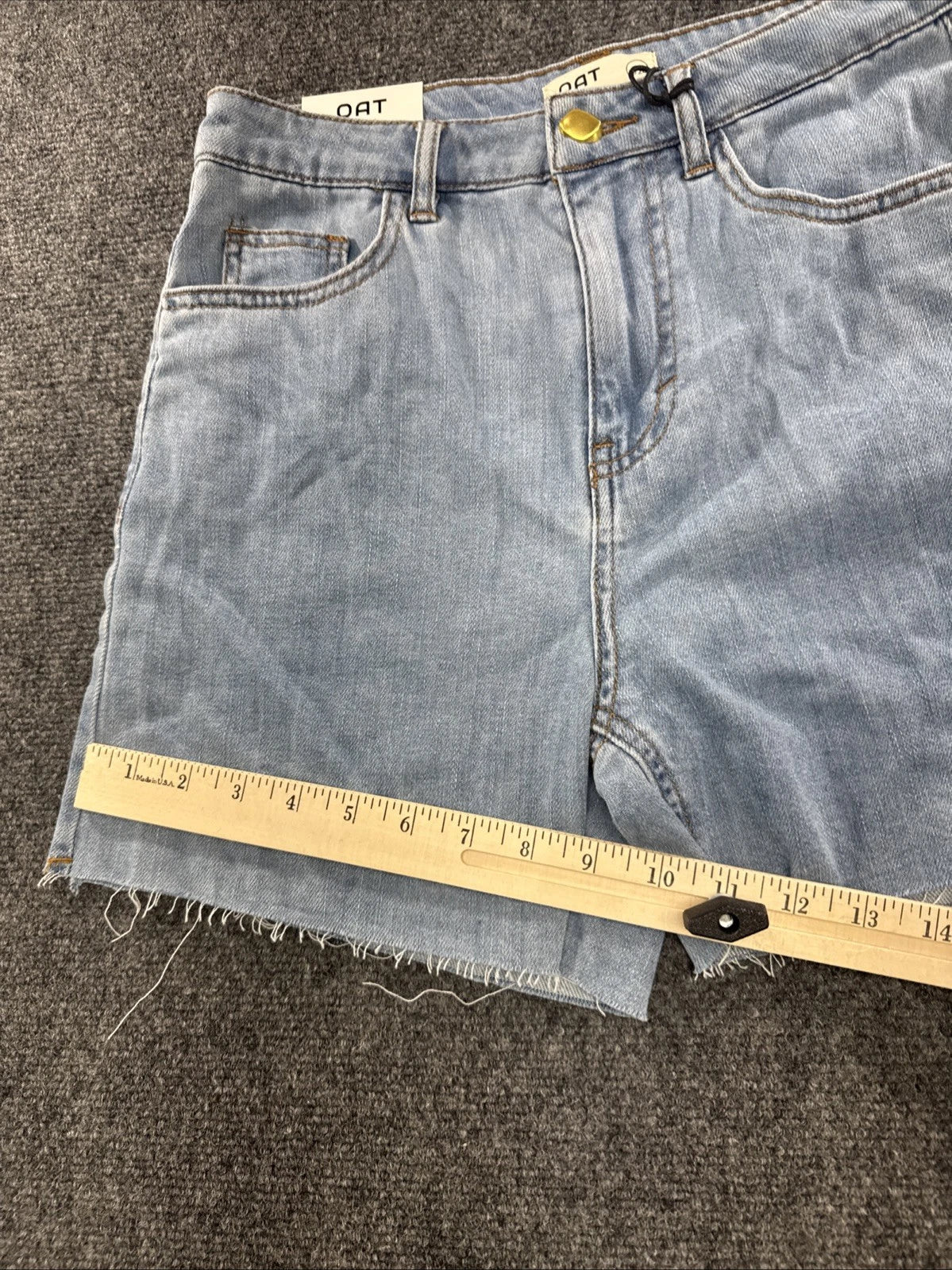 OAT New York Cloud Luxe Denim Shorts 28 Light Wash High Rise Raw Hem NWT