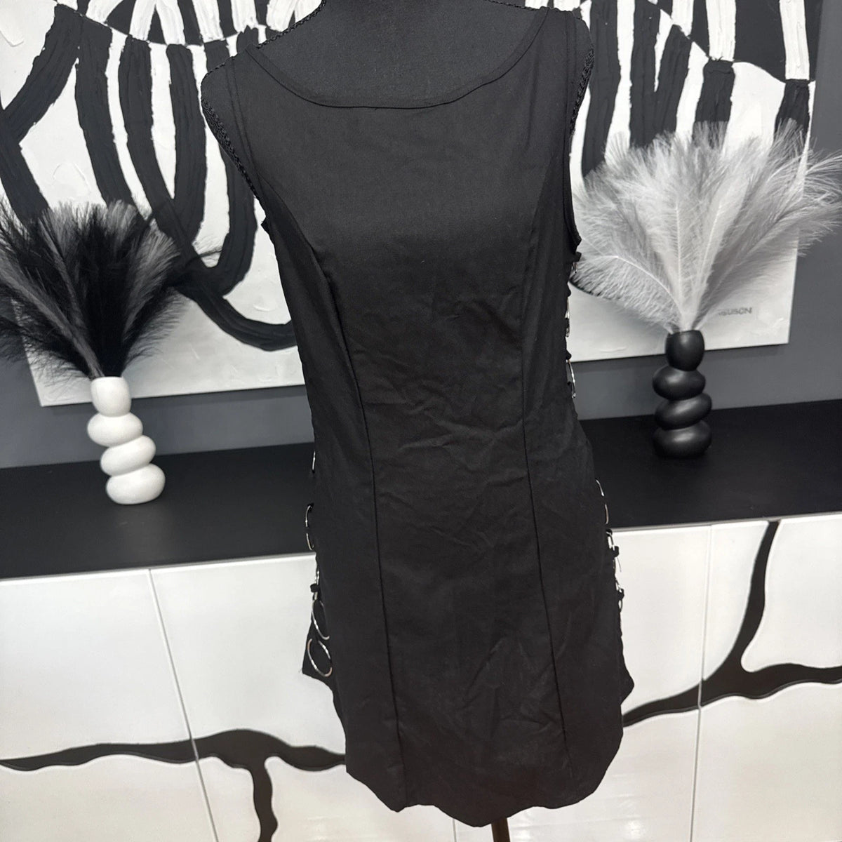 Shein Hollow Out Bodycon Dress Women's 4 Black Sleeveless Party EUC