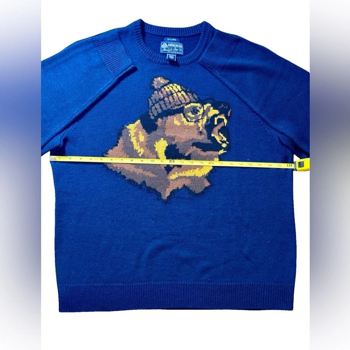 American Rag Cie Bear Sweater Men’s 2XL Blue Long Sleeve Graphic Knit