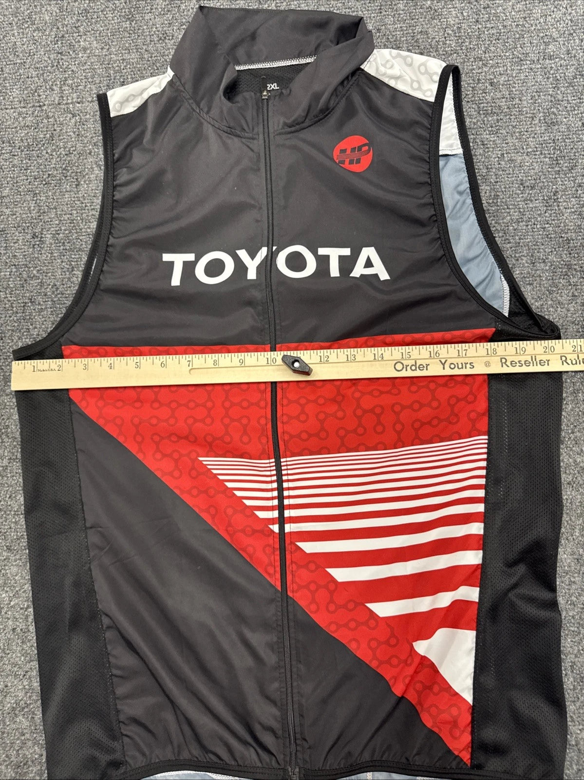 Toyota Cycling Wind Vest Full Zip Sleeveless Bike Jersey 2XL Black Red EUC