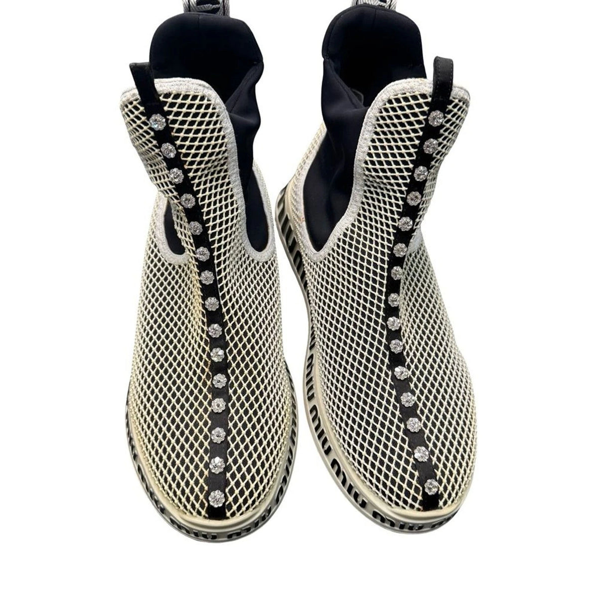 Miu Miu Crystal Mesh Slip-On Sneakers Women’s EU 39 Black White Italy