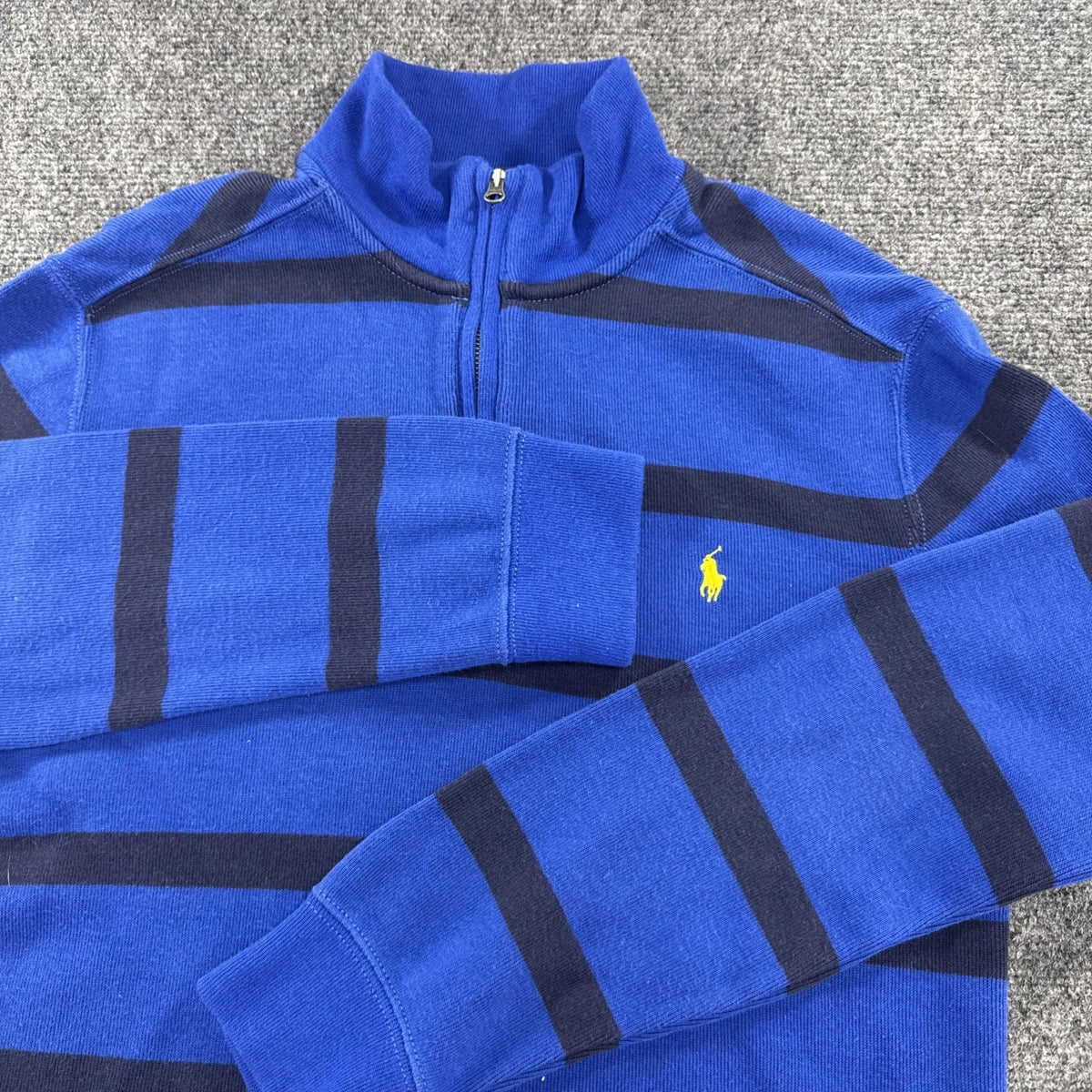 Polo Ralph Lauren Boys XL 18-20 Blue Navy Stripe Quarter Zip Pullover Pony