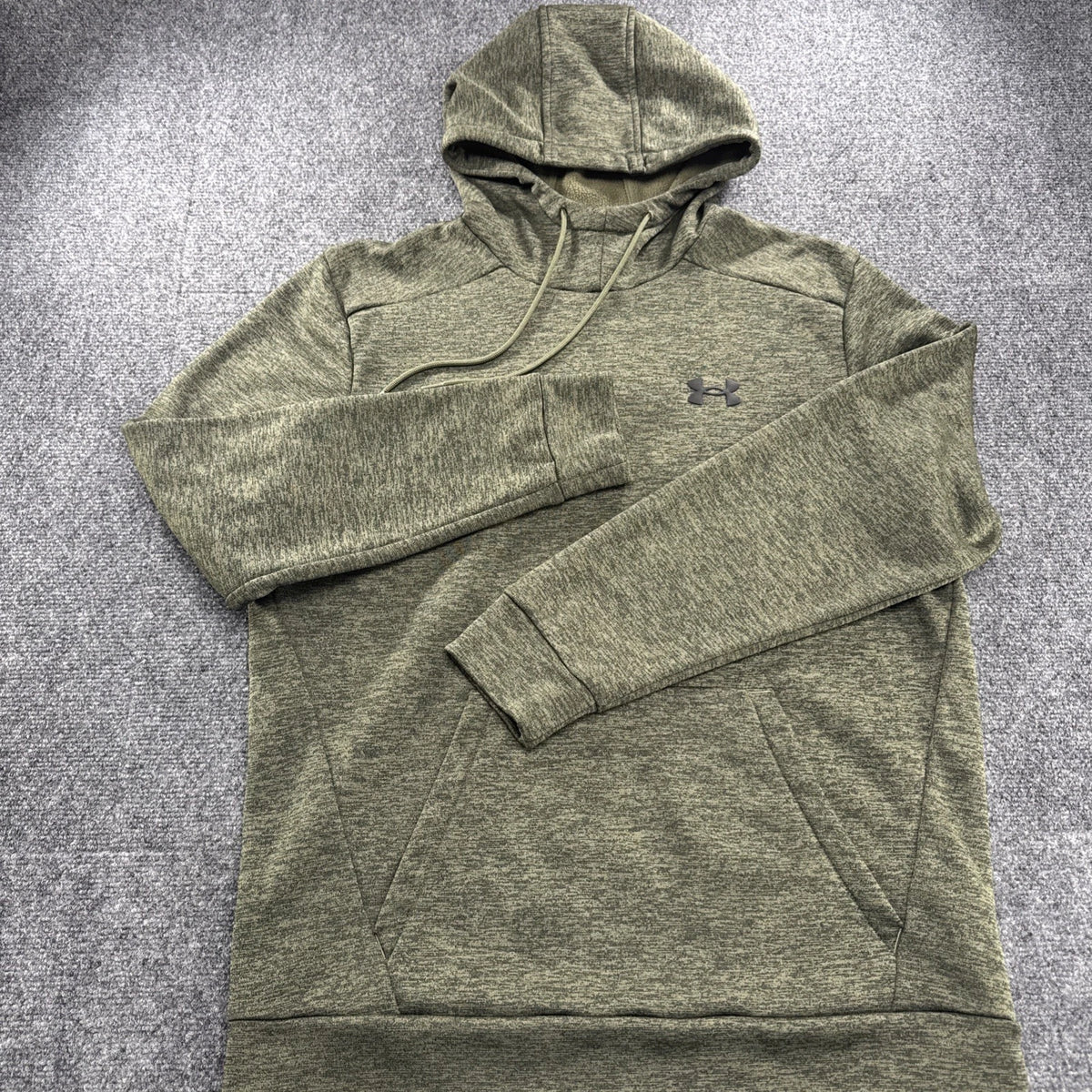 Under Armour Hoodie Mens M Olive Green Heather Loose Fit Fleece Pullover Logo