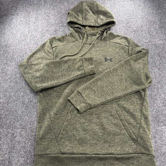 Under Armour Hoodie Mens M Olive Green Heather Loose Fit Fleece Pullover Logo