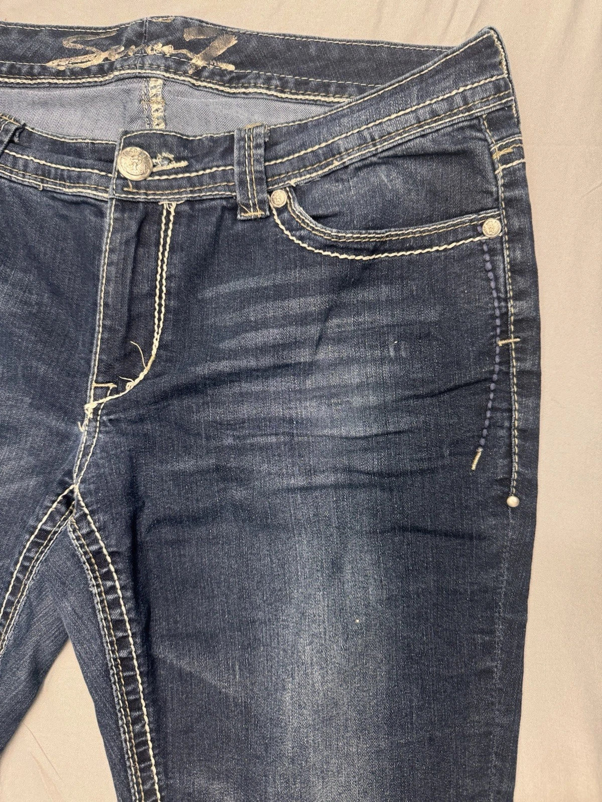 Vintage Seven For All Mankind Bootcut Jeans Women's 12 Dark Wash Embroidered EUC
