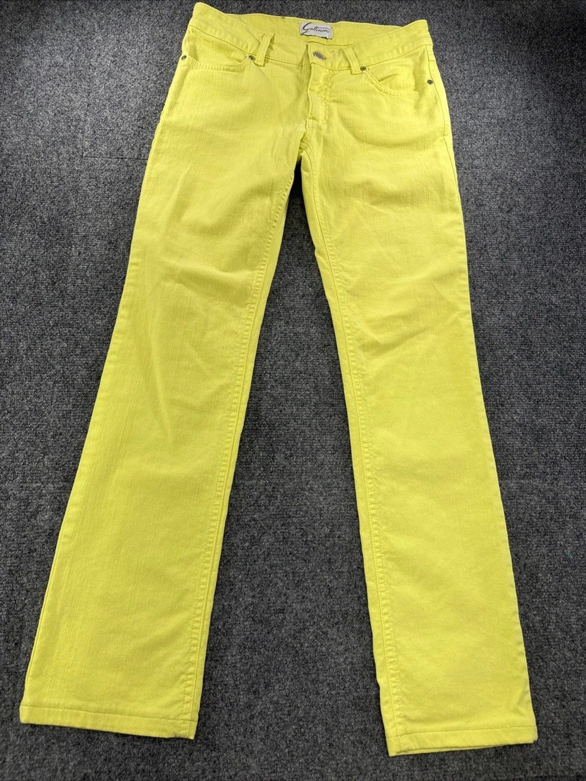 Gattinoni Jeans Women's 30 Neon Yellow Chartreuse Straight Leg Designer