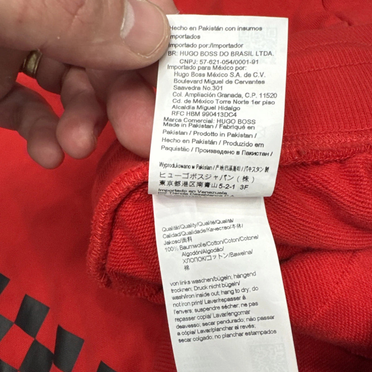 Hugo Boss Mens Large Red Black Checkered Logo Jogger Pants Athleisure