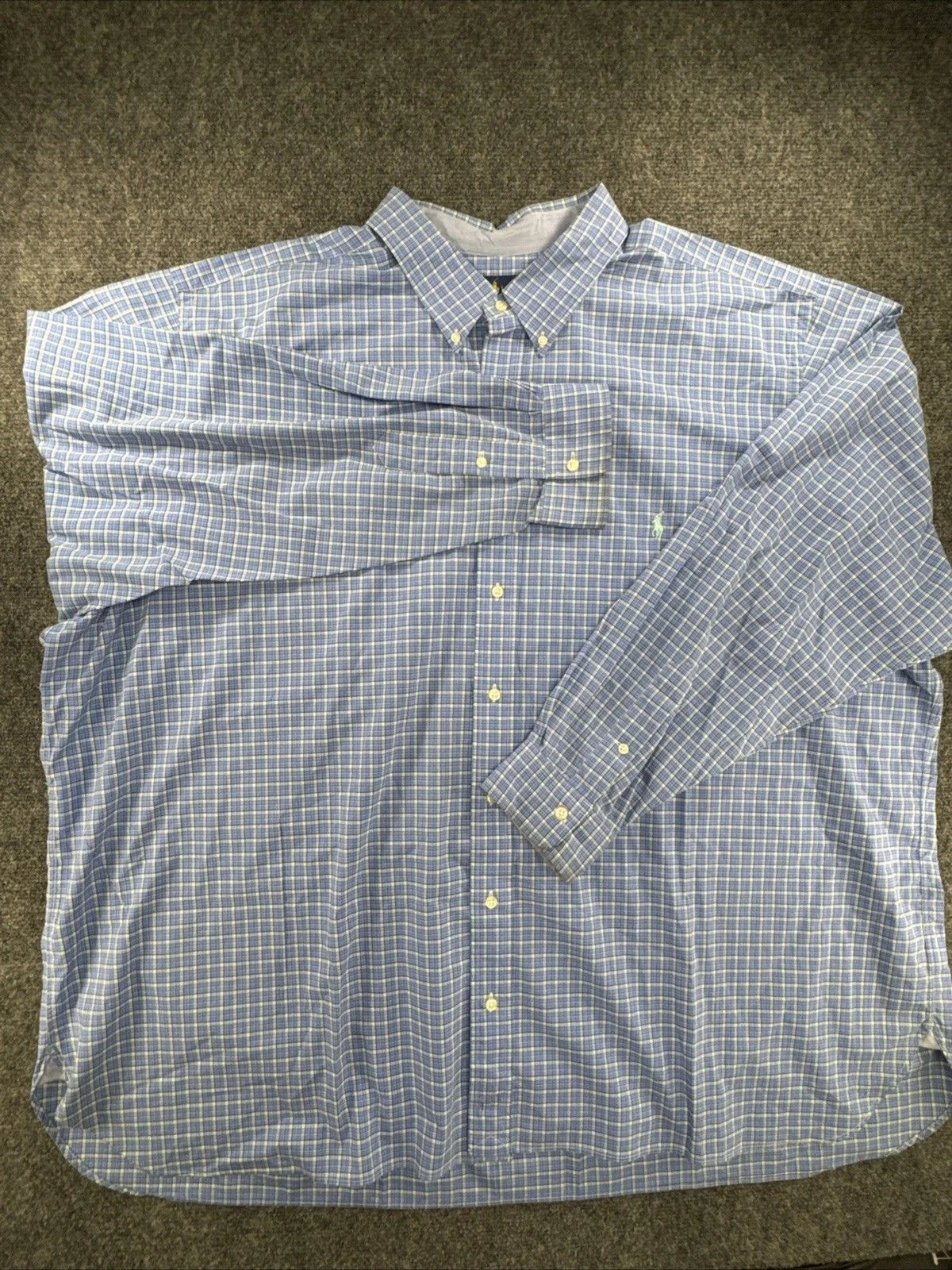 Polo Ralph Lauren Shirt Men 4XB Blue Green Plaid Stretch Cotton Big Tall