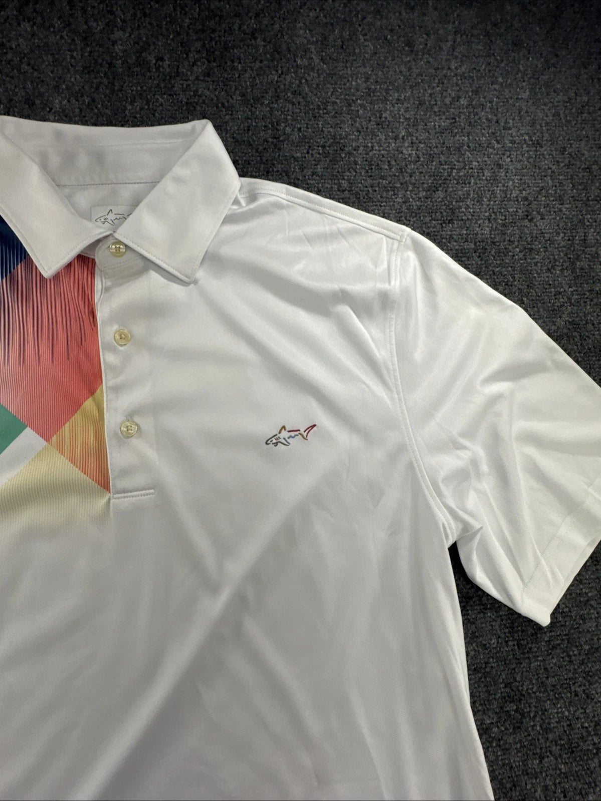Greg Norman Play Dry Golf Polo Men’s M White Geometric Shark Performance Shirt