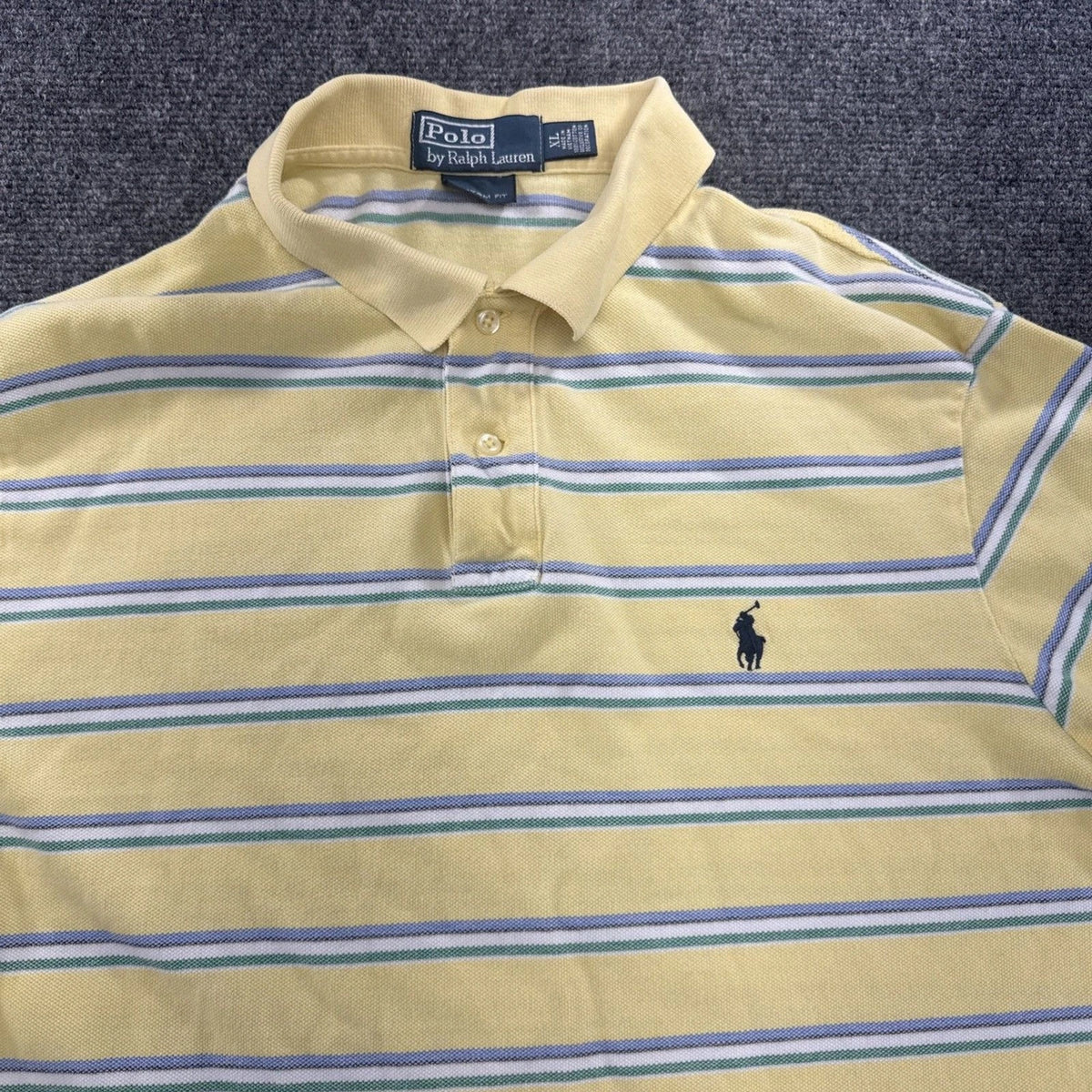 Polo Ralph Lauren Custom Fit Polo Shirt Mens XL Yellow Striped Pony Logo