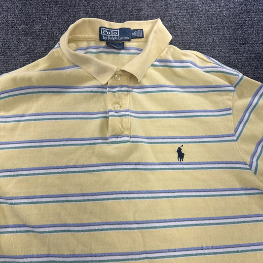 Polo Ralph Lauren Custom Fit Polo Shirt Mens XL Yellow Striped Pony Logo