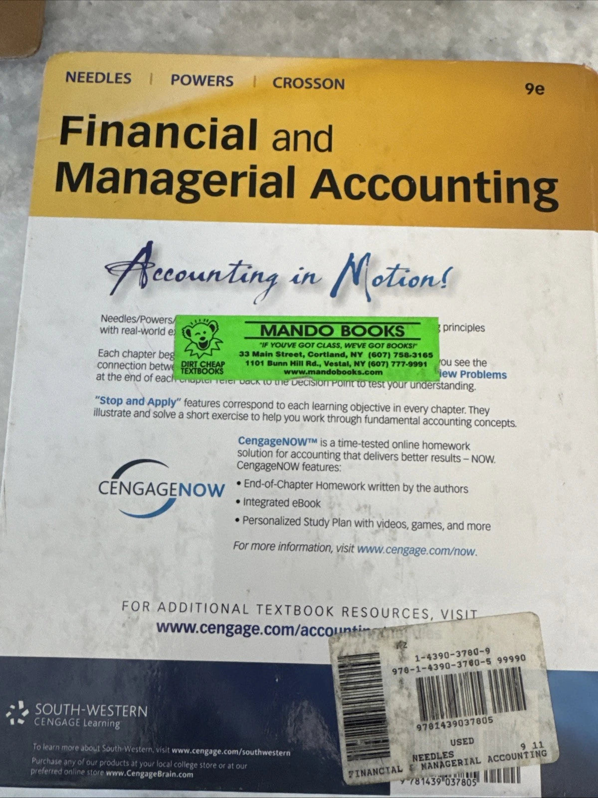 Financial and Managerial Accounting 9th Ed Needles Powers Crosson Hardcover
