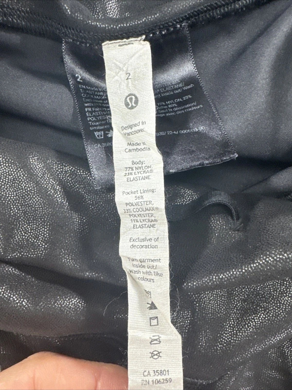 Lululemon Wunder Under Shine Leggings Women's 2 Black High Rise Foil EUC
