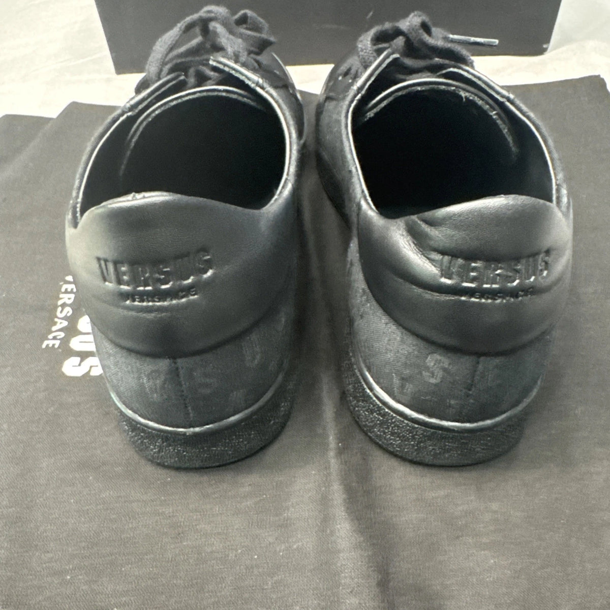Versace Versus Lionhead Safety Pin Black Fabric & Leather Sneaker Size 36 US 6