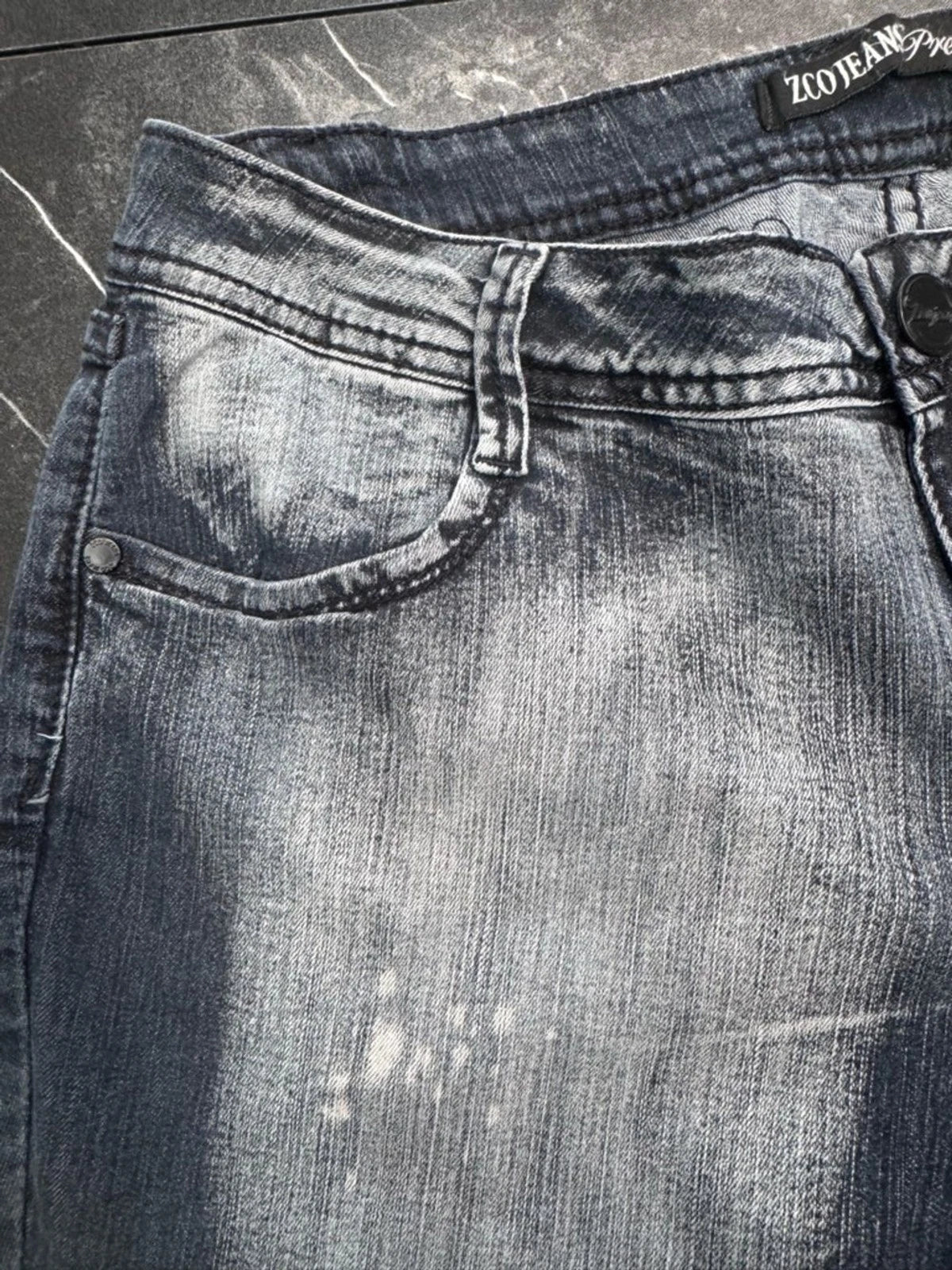 ZCO Blue Paint Splash Cropped Jeans Juniors 13 High Rise Distressed Denim