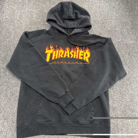 Thrasher Magazine Black Flame Logo Pullover Hoodie Mens Small Black Scale Skate