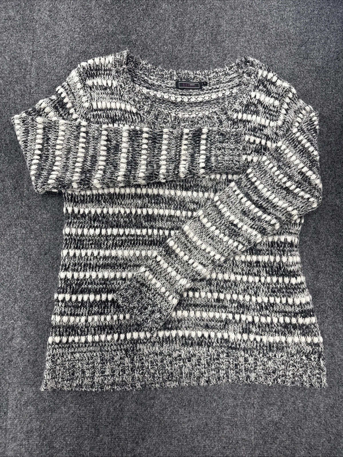 Effeci Marled Chunky Knit Sweater Gray White Crewneck Women's Large Cozy