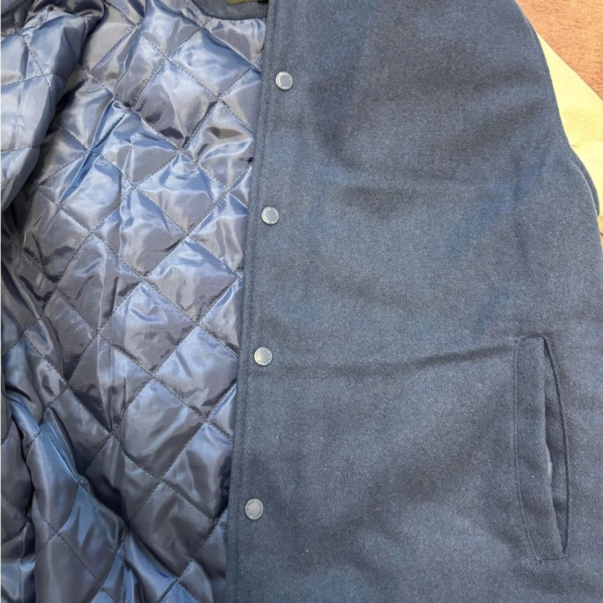 Rebel Minds Varsity Jacket Men's Large Navy Leather Sleeves Snap Front BNWT