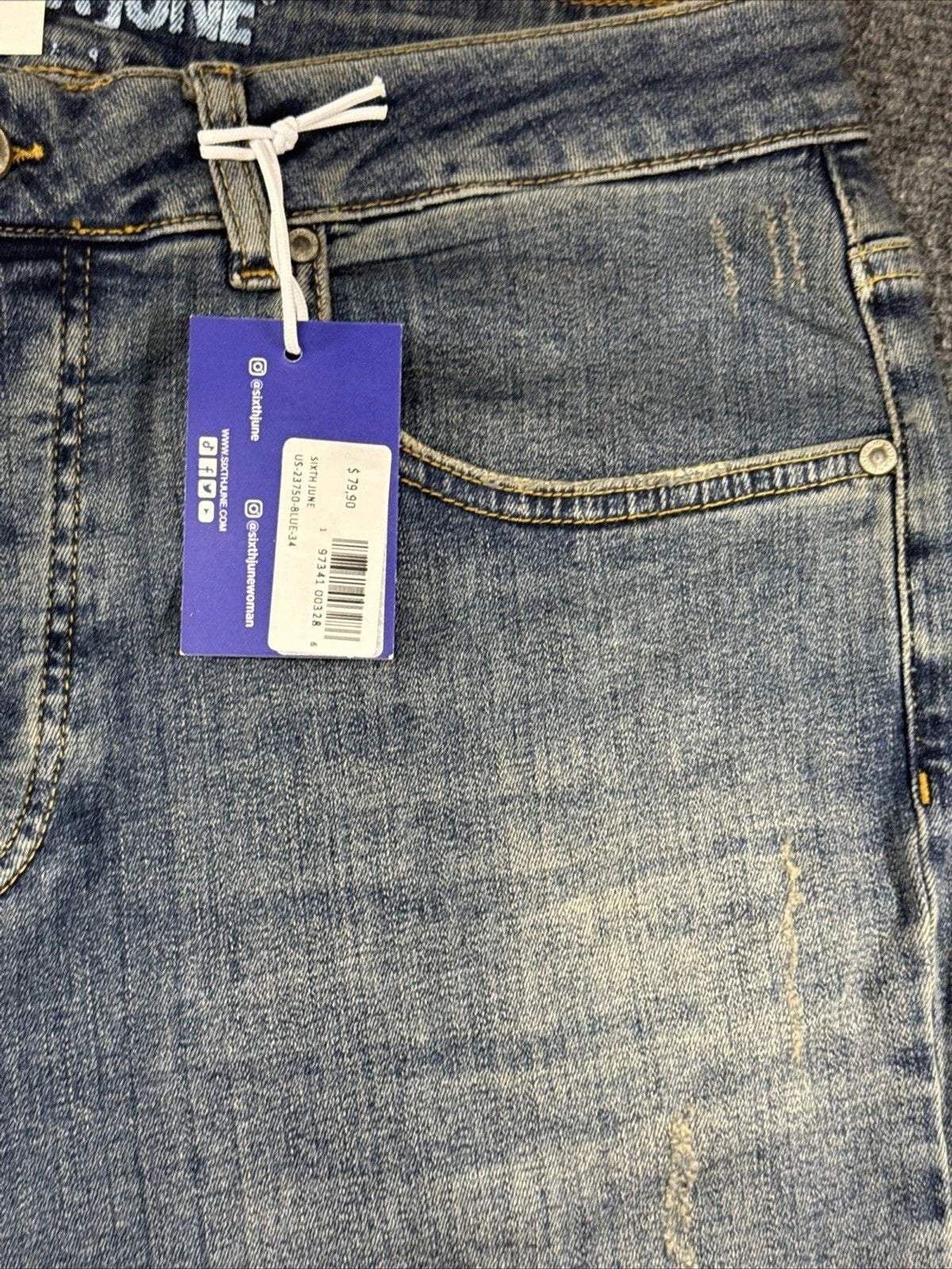 Sixth June Distressed Slim Fit Jeans Men's Size 34 Blue Denim NWT Streetwear