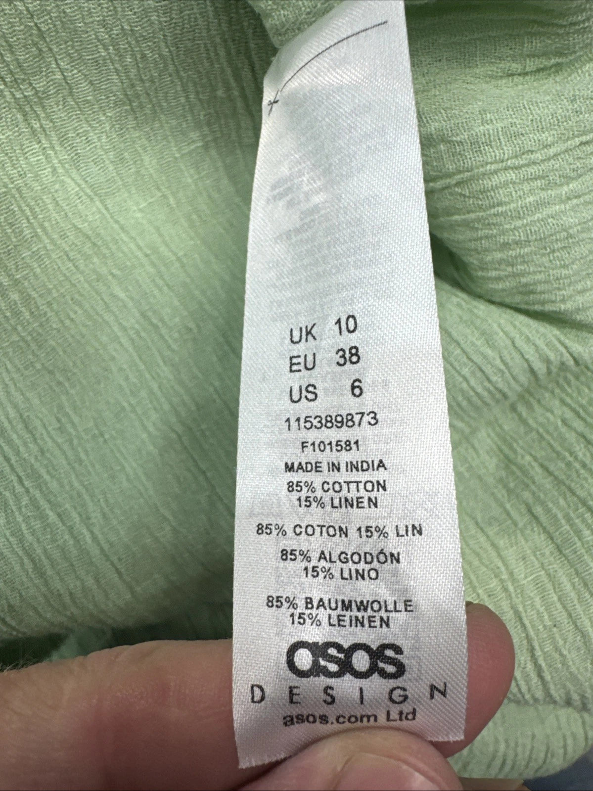 ASOS DESIGN Green Linen Blend Midi Dress Women's US 6 Belted Sundress Boho