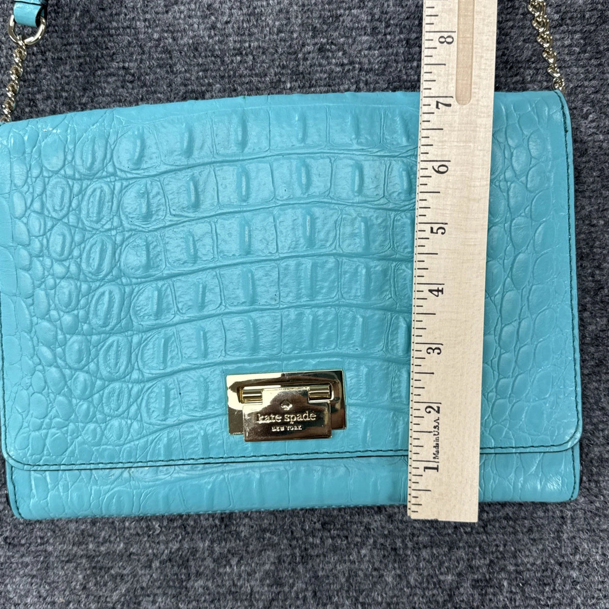 Kate Spade New York Turquoise Croc Embossed Leather Crossbody Clutch Purse