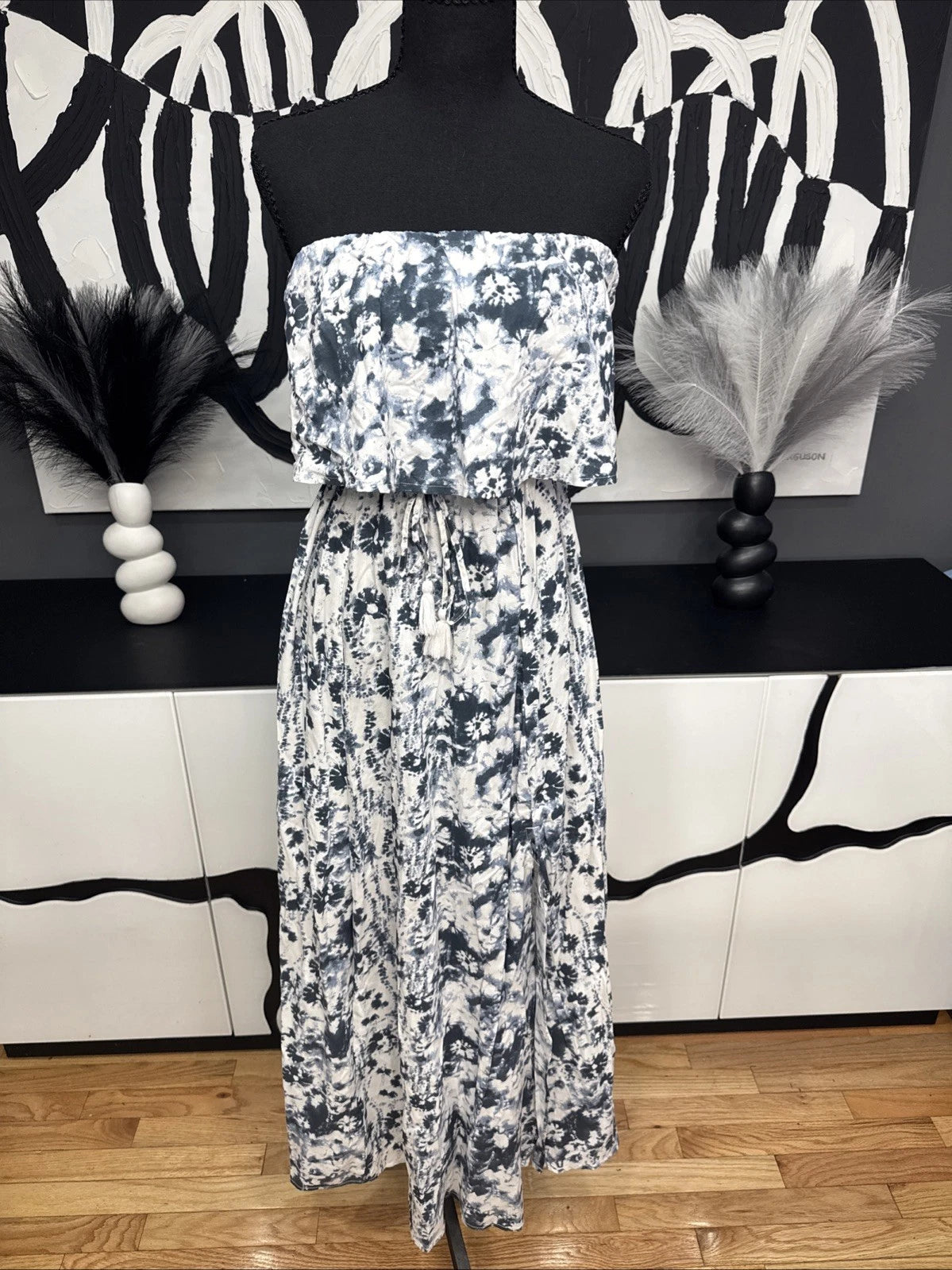 Japna Tie Dye Strapless Maxi Dress Women's Small Blue White Boho NWT