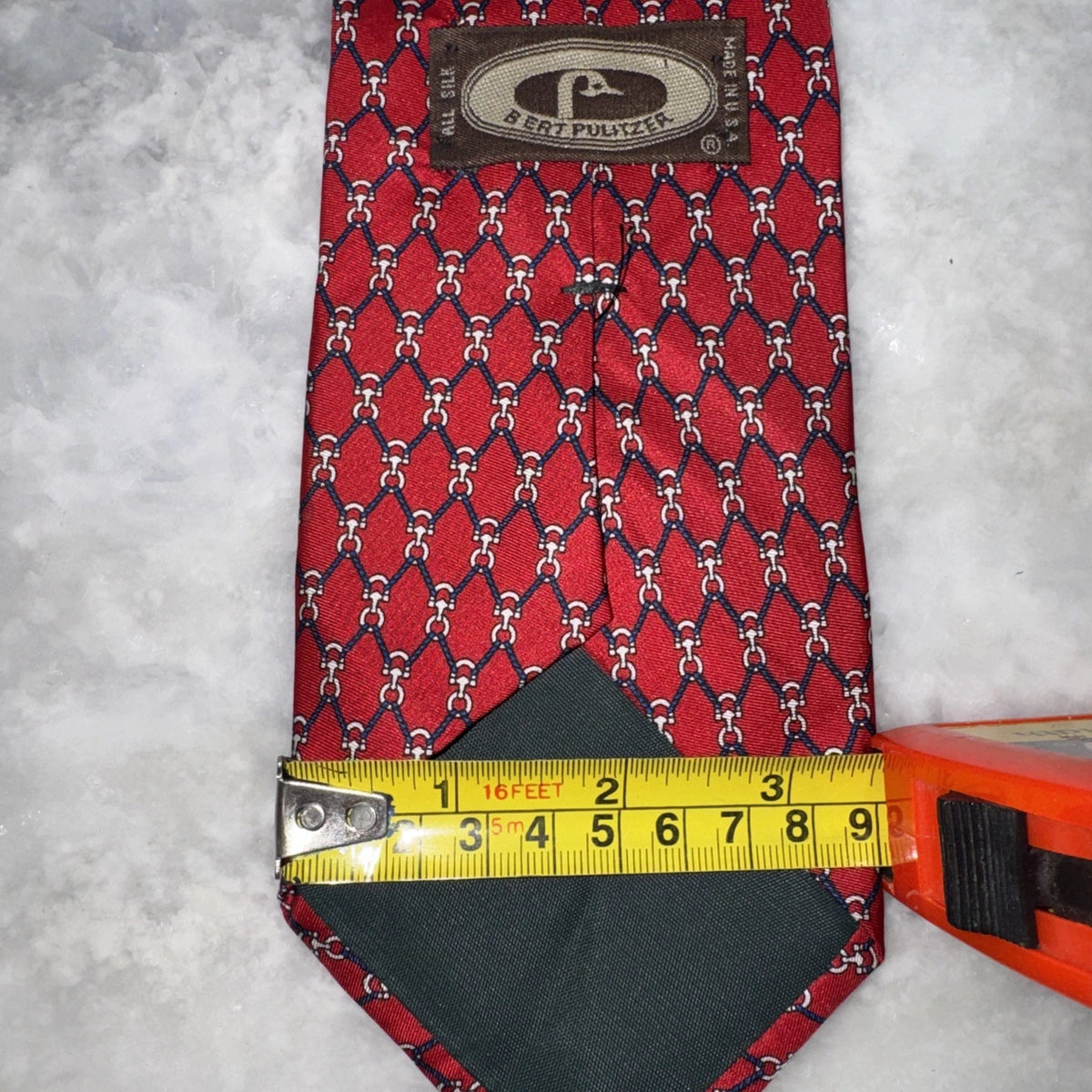 Bert Pulitzer Red Silk Equestrian Horsebit Necktie Made in USA Vintage