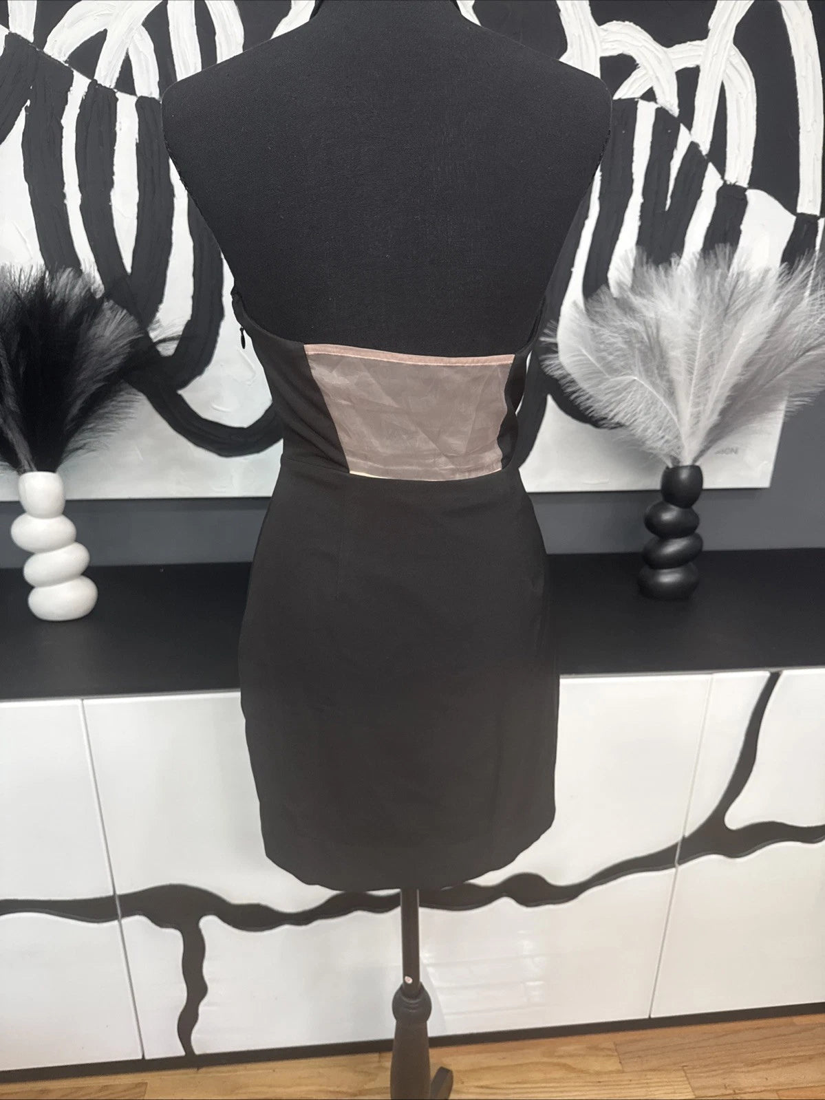 NBD Bodycon Cocktail Dress Women’s Small Black Mesh Mock Neck Party Mini Dress