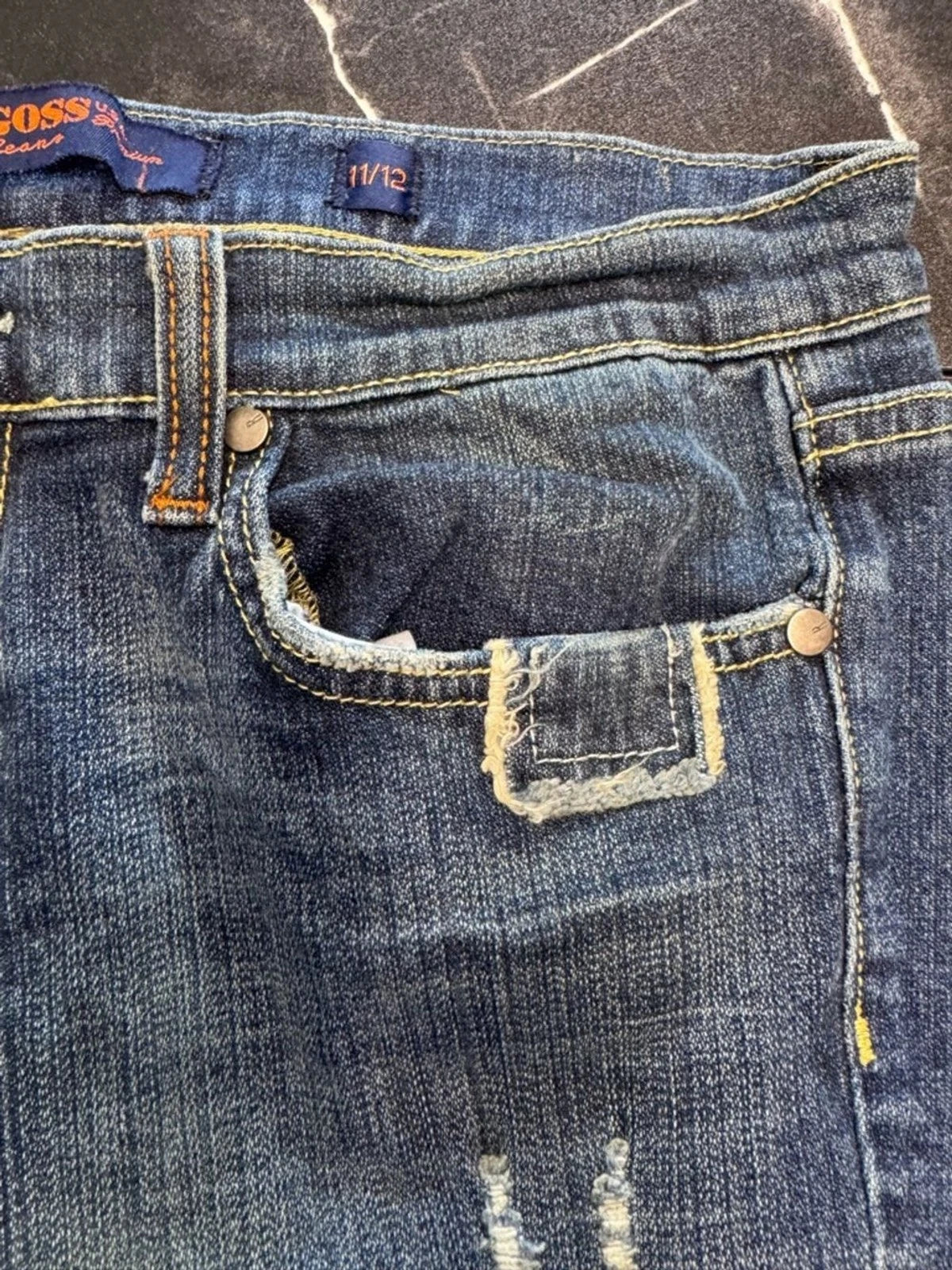 Vigoss Mid Blue Flare Jeans Juniors 11/12 Distressed Retro Denim Trendy
