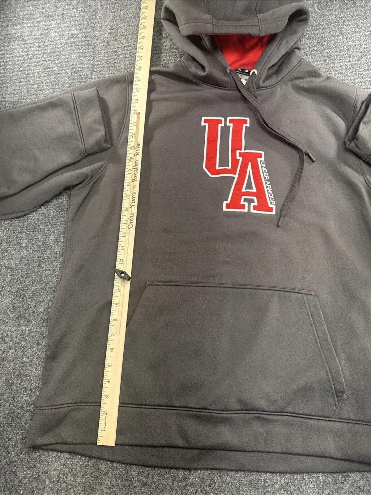Under Armour Men's XXL Charcoal Gray Red Logo Performance Fleece Hoodie