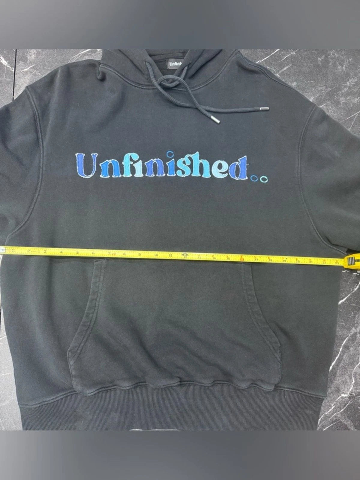 Unfinished Black Oversized Hoodie XL Graphic Made in Portugal Heavyweight Cotton