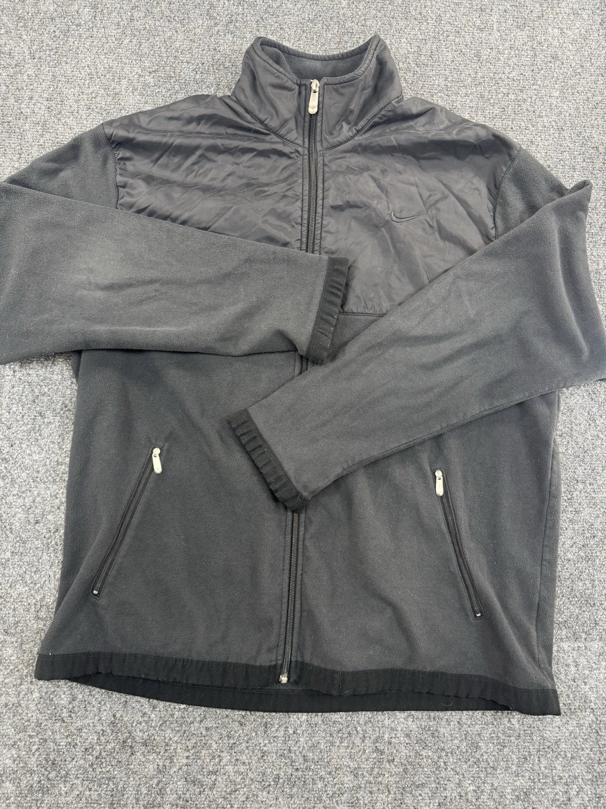 Nike Full Zip Fleece Jacket Mens XL Black Nylon Overlay
