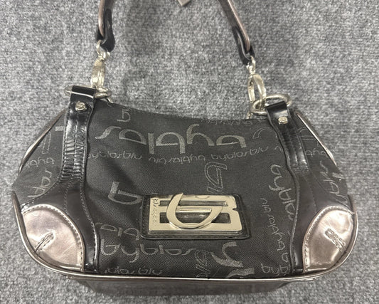 Byblos Y2K Monogram Shoulder Bag Black Jacquard Patent Leather Logo Purse