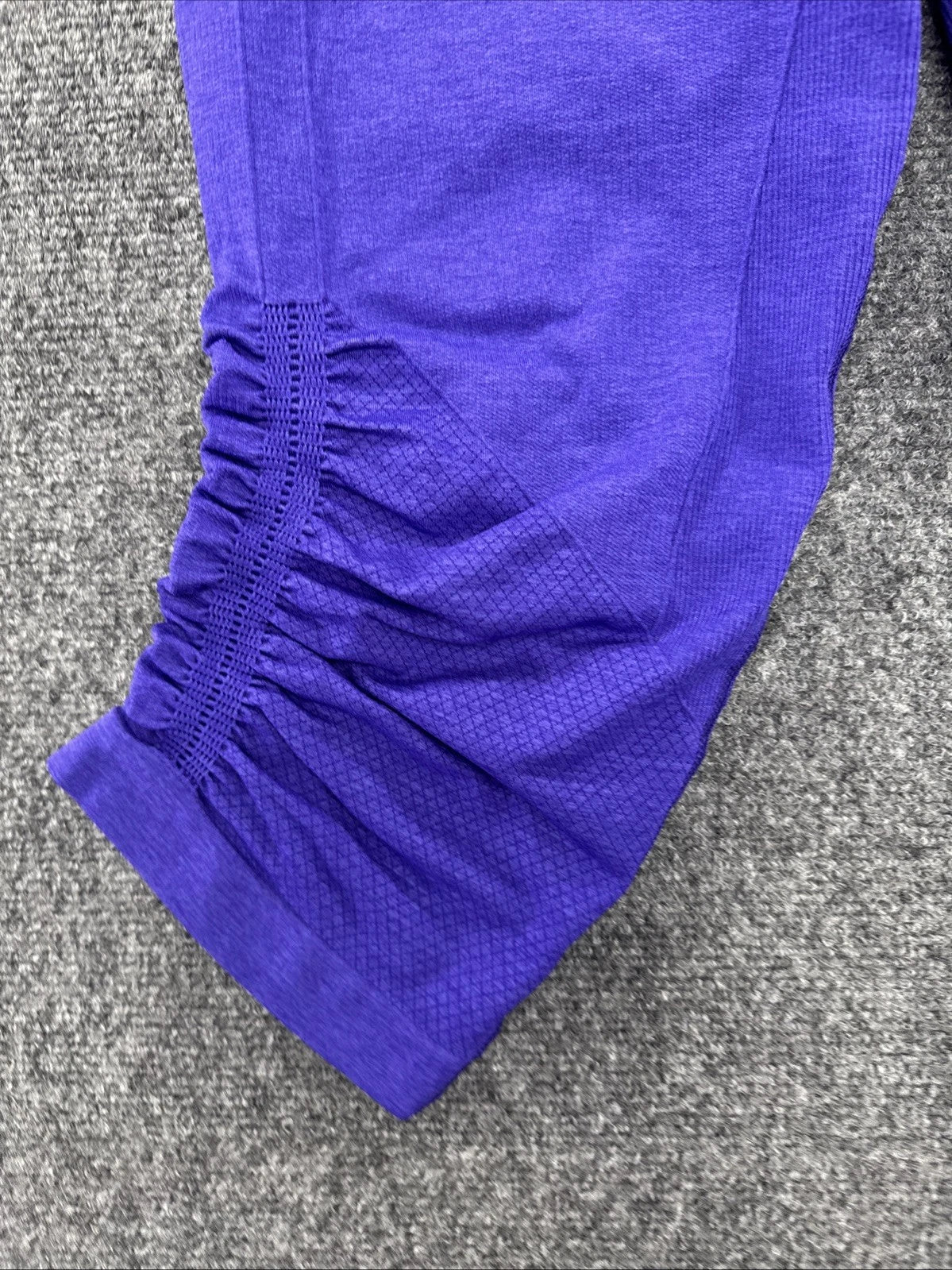 Lululemon Seamless Crop Leggings Womens Size 6 Purple Ruched Mesh Yoga Capri