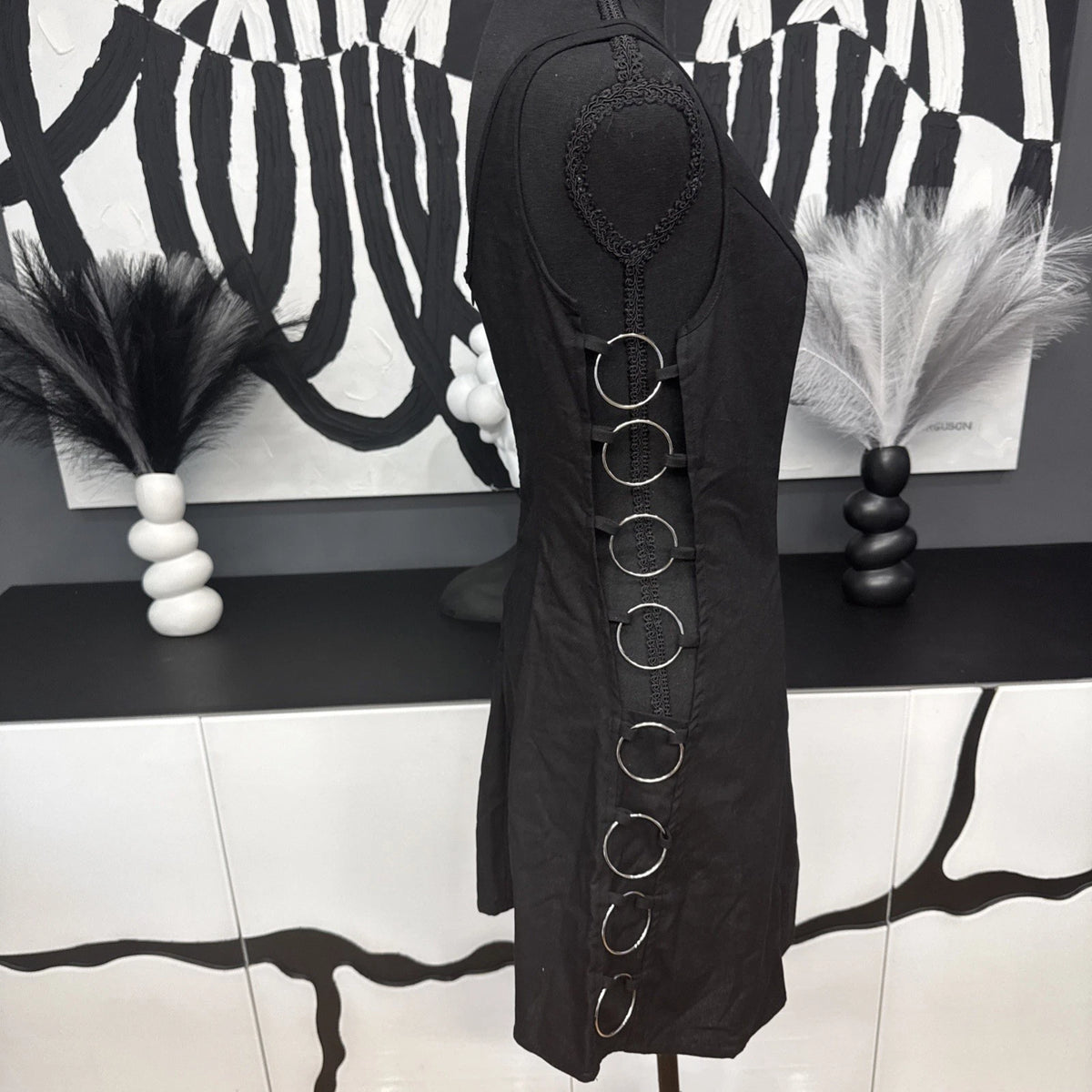 Shein Hollow Out Bodycon Dress Women's 4 Black Sleeveless Party EUC