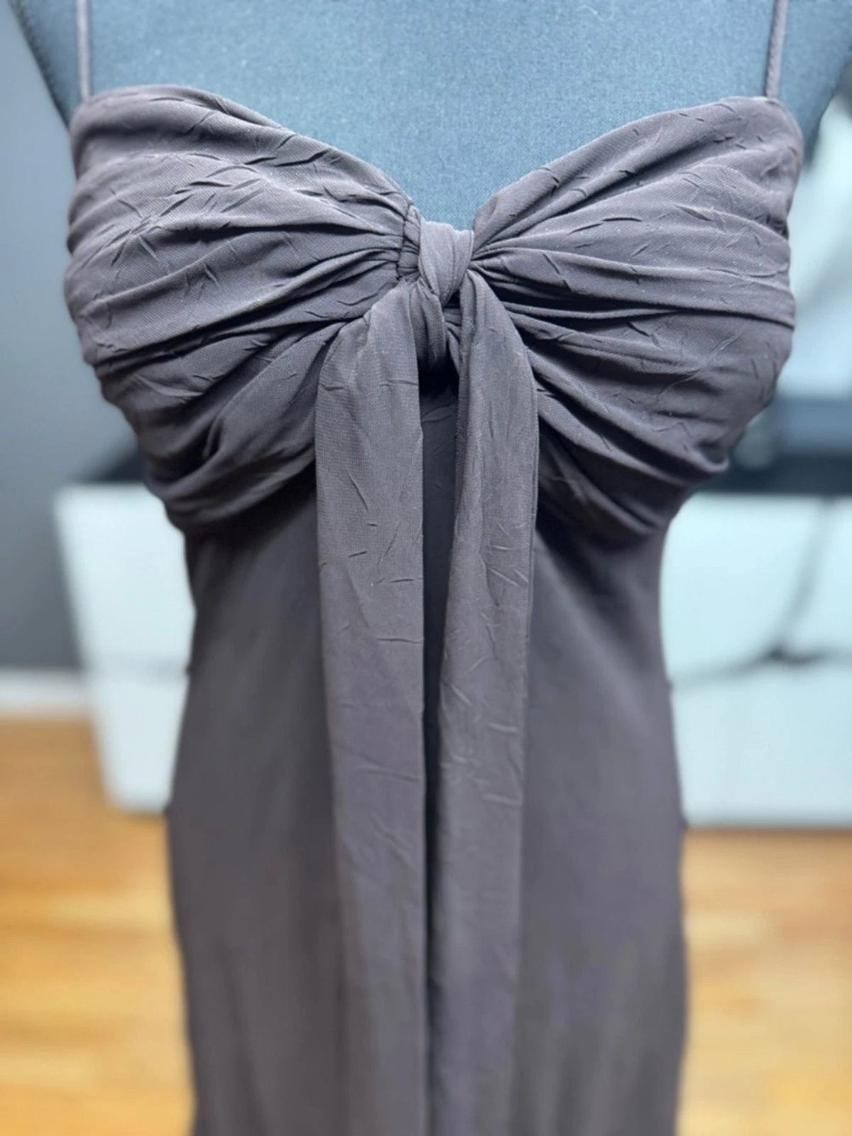 S.L. Fashions Brown Strapless Midi Dress Tie Front Women's Size 12 EUC