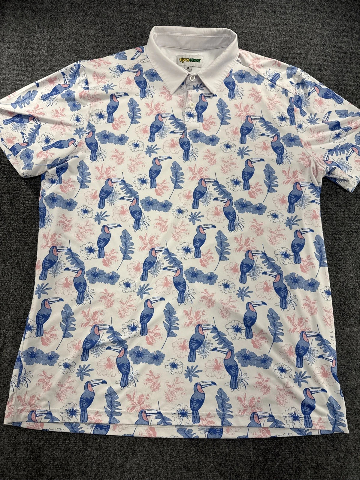 Tipsy Elves Toucan Tropical Floral Golf Polo Shirt Men’s XXL Performance
