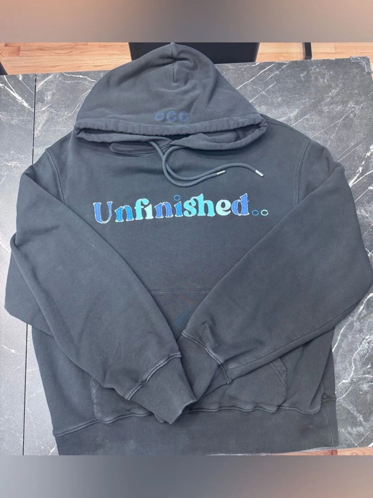 Unfinished Black Oversized Hoodie XL Graphic Made in Portugal Heavyweight Cotton