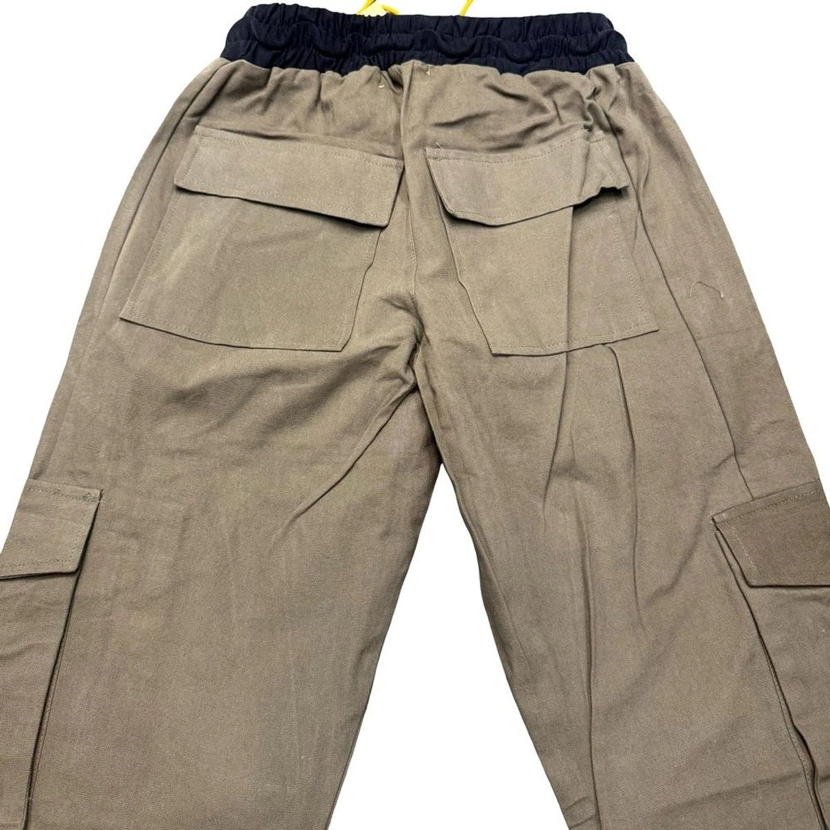 MNML Mens XS Olive Green Cargo Pants Yellow Drawstring Streetwear Utility