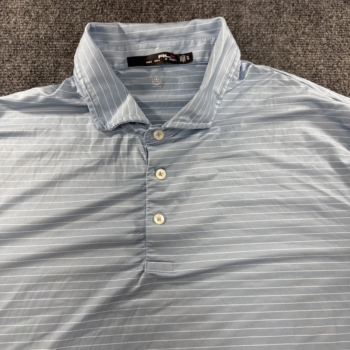 RLX Ralph Lauren Golf Polo Shirt XL Blue Striped Performance Stretch