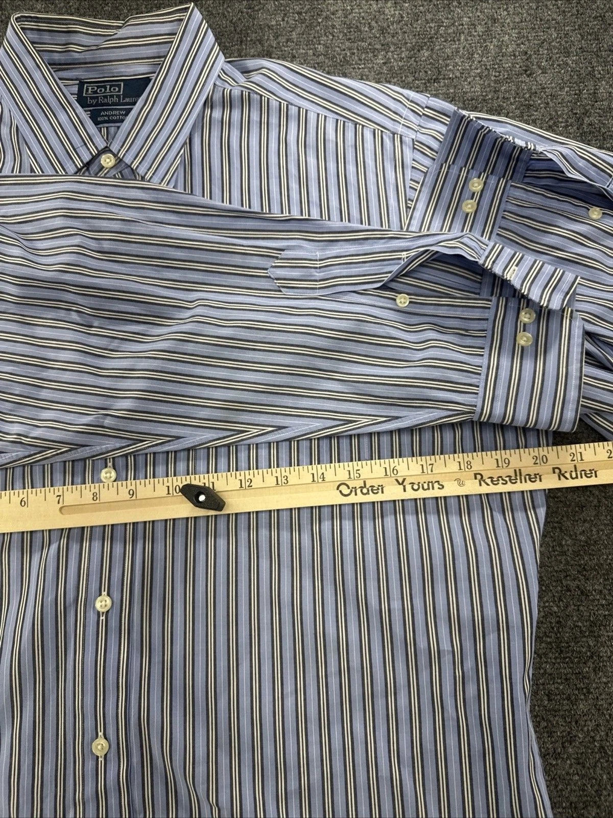 Polo Ralph Lauren Andrew Mens 16.5 34-35 Blue Stripe Cotton Shirt NWOT