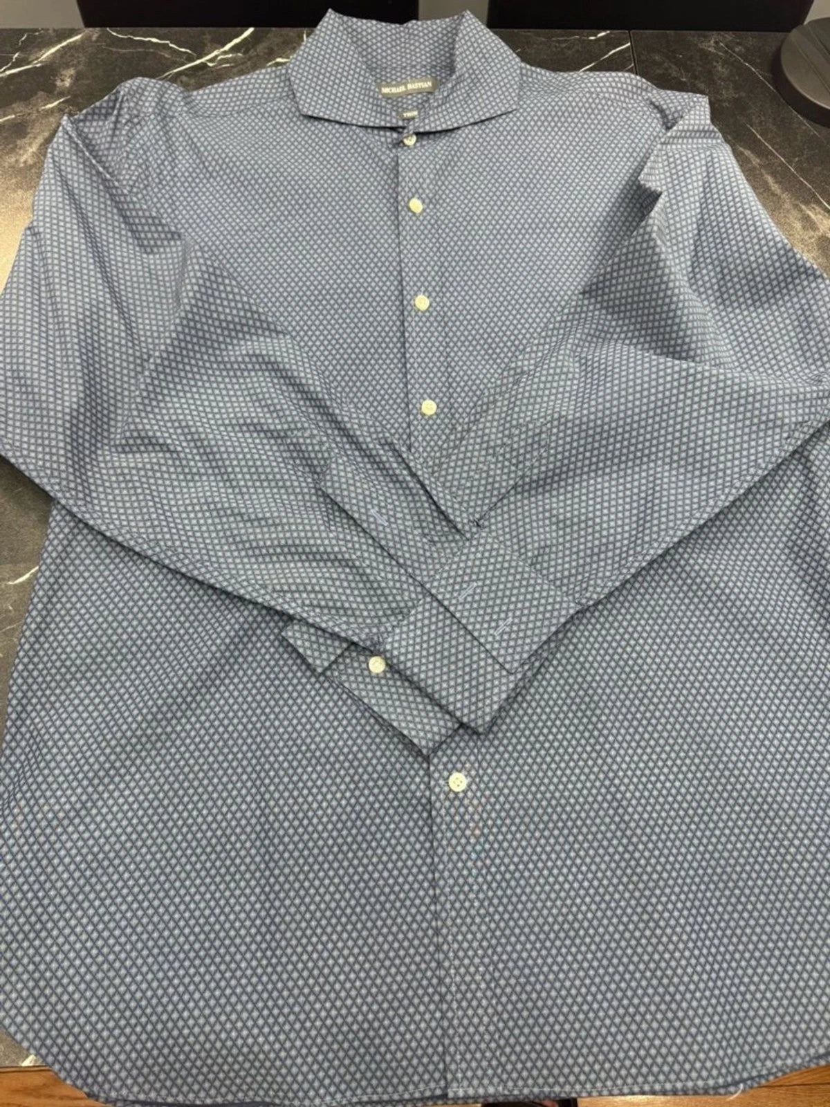 Michael Bastian Blue Micro Print Dress Shirt Men's L 16.5 34/35 EUC Slim Fit