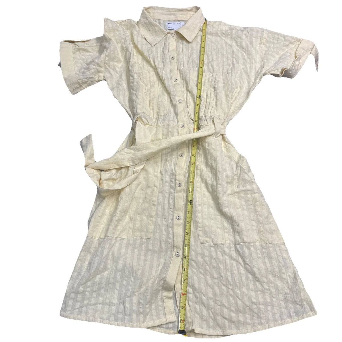 ASOS Design Yellow Seersucker Shirt Mini Dress Women's 6 NWT D Ring Belt