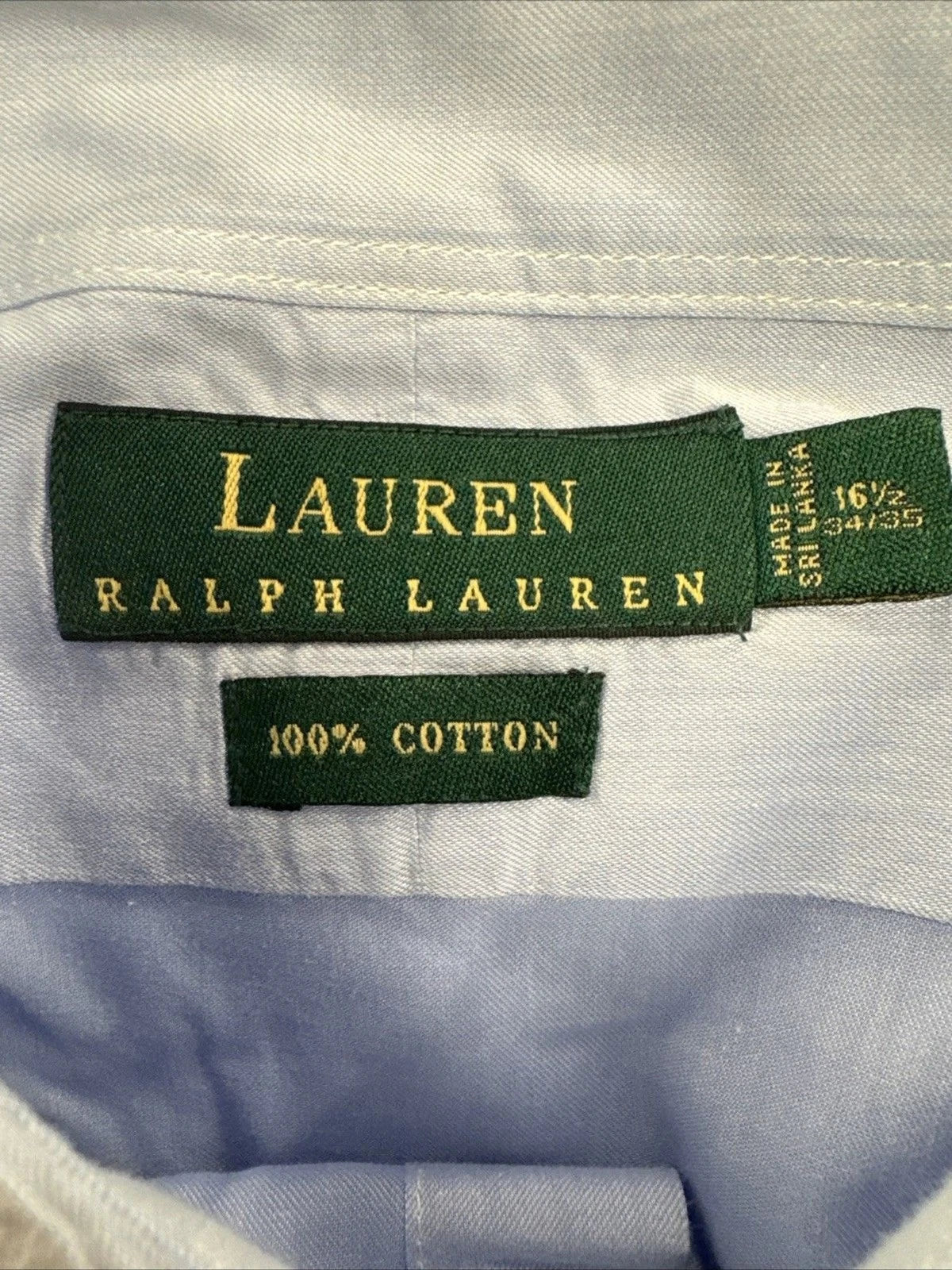 Lauren Ralph Lauren Mens 16.5 34-35 Light Blue Cotton Dress Shirt