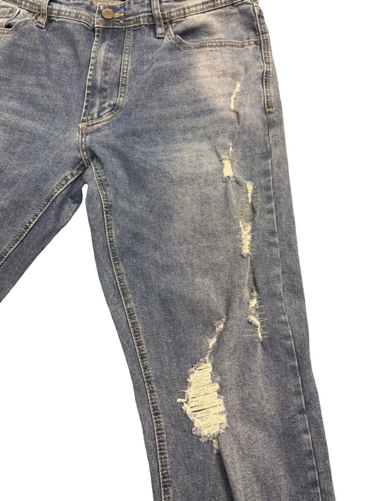 Blank NYC Men's Light Blue Distressed Straight Jeans - Casual Relaxed Fit 36/28
