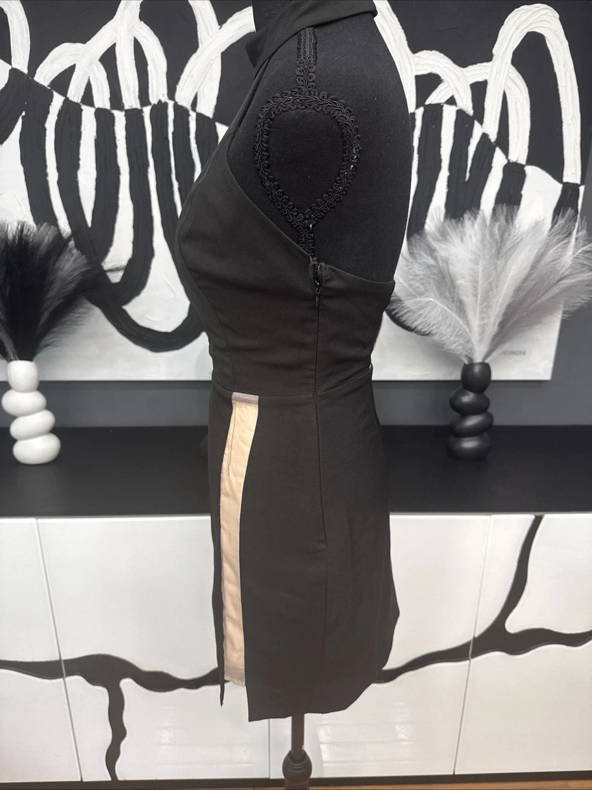 NBD Bodycon Cocktail Dress Women’s Small Black Mesh Mock Neck Party Mini Dress