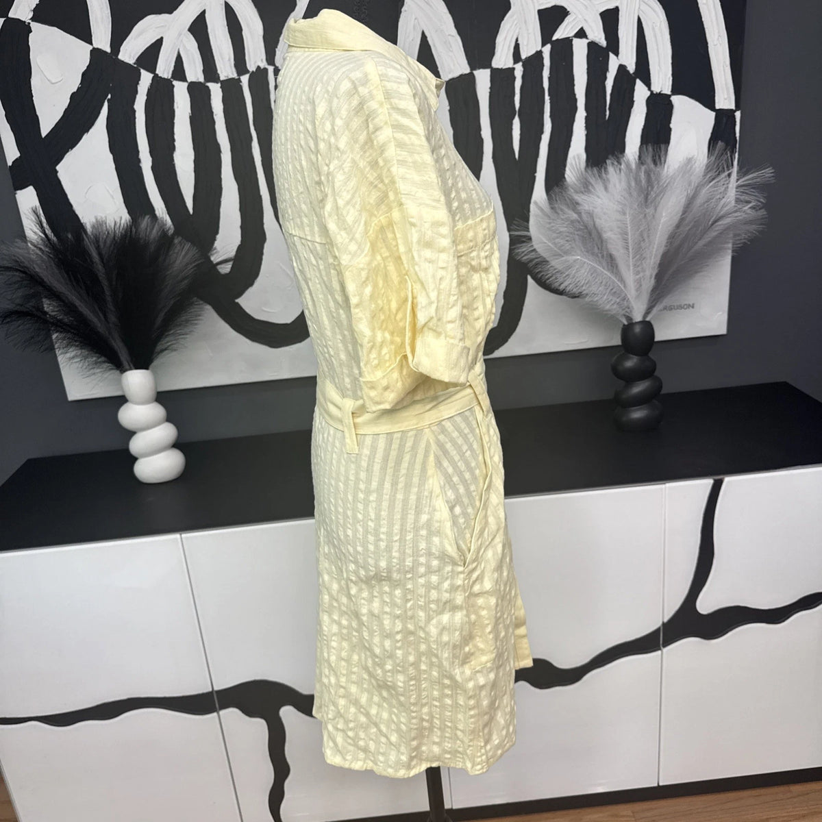ASOS Design Yellow Seersucker Shirt Mini Dress Women's 6 NWT D Ring Belt